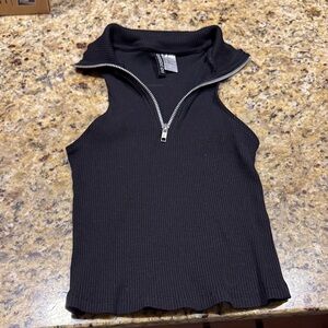 H&M Black Ribbed Tank with Zipper